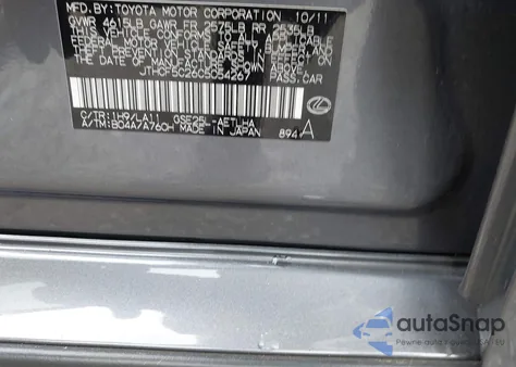 2012 Lexus Is 250 from USA, damaged, VIN JTHCF5C26C5054267